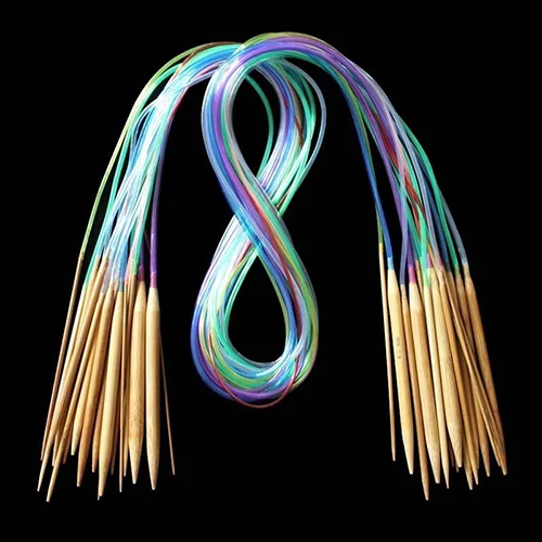 

18 Sizes Multicolor Bamboo Circular Crochet Knitting Needles Set 40cm/60CM/80cm/100cm/120cm