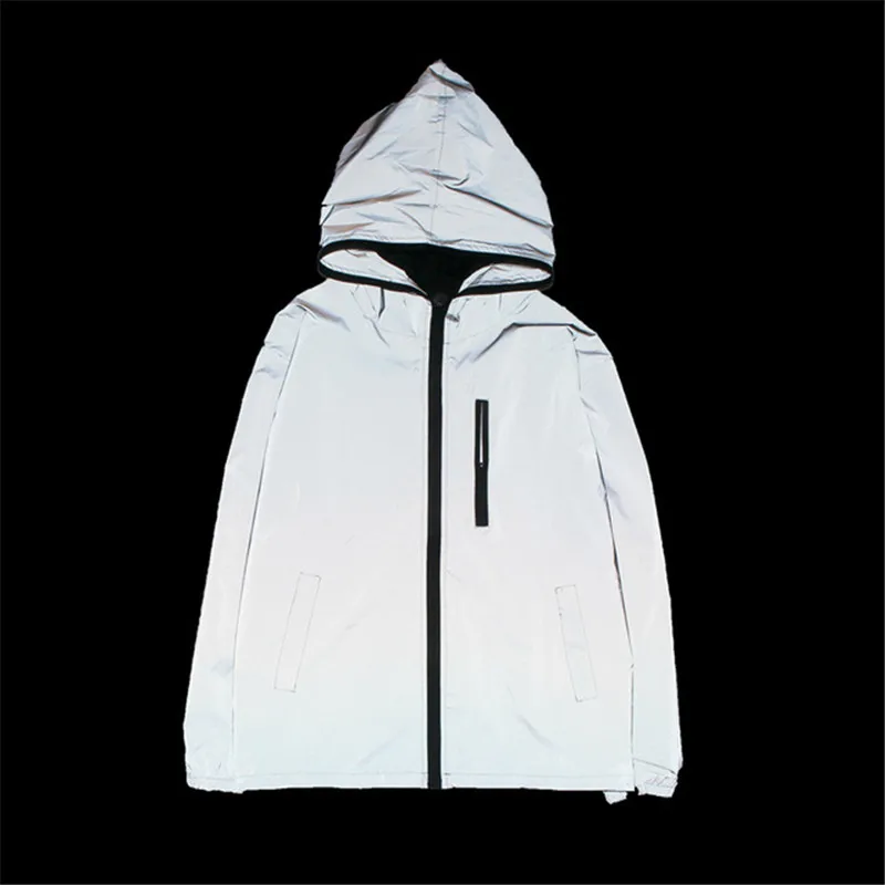 

New fashion full reflective mens / womens clothing harajuku windbreaker jackets night shiny zipper hooded coats jackets for adlt