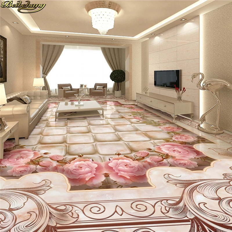 beibehang Custom Photo Wallpaper Floor Painting Ground Marble Waterjet
Stone Pattern Parquet 3D Floor papel de parede