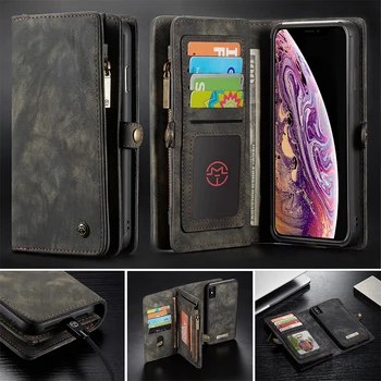 

Original CaseMe Genuine Leather Wallet Case For iPhone XS XS MAX XR X Vintage Daily Multi-functional Phone Pouch Case Cover Bags