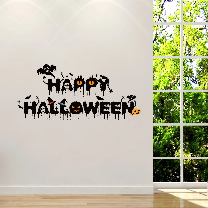 9242cm funny happy halloween wall sticker letter phrase decal vinyl mural removable waterproof home