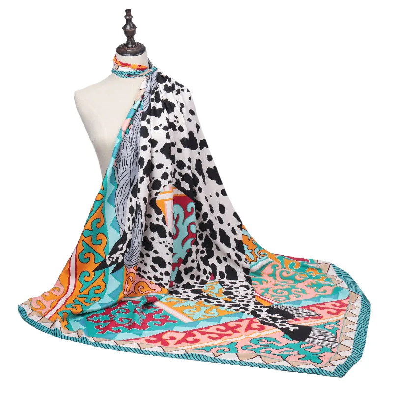 

New Arrival Fashion Women soft satin brand scarf / Speckle unicorn Printed quare twill silk scarves 130cm / Gifts Wholesale