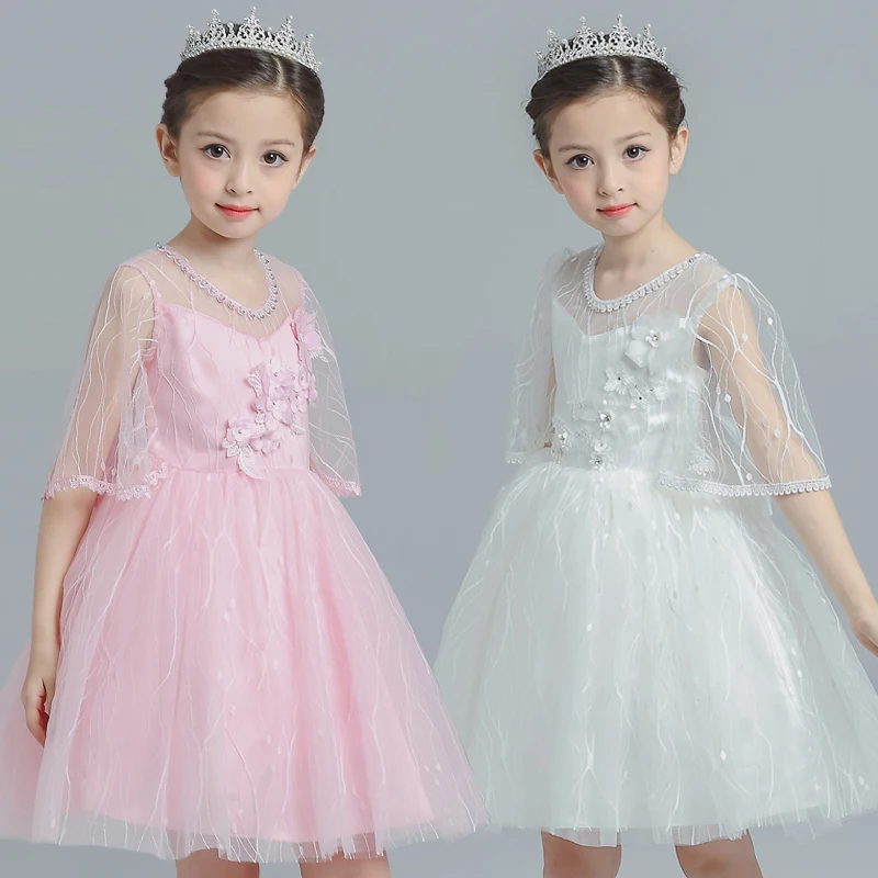 

Spring Autumn New Mesh Flower Dress for Girl Petal Floral Pattern Half Sleeve Princess Elegant Dress for Pageant Wedding Party