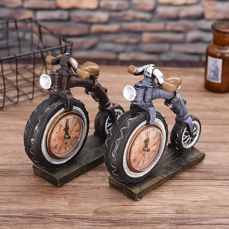 

[New] Vintage Sculpture Simulation motorcycle clock model Statue Art Carving Resin artware Figurine Home Decorations