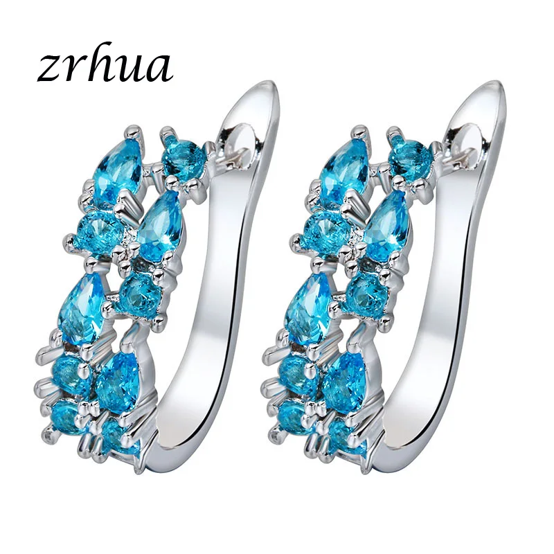 

ZRHUA 925 Sterling Silver Romantic Flower Blossoms Crystal Ladies`Cute Hoop Earrings Women Jewelry Birthday Gift High Quality