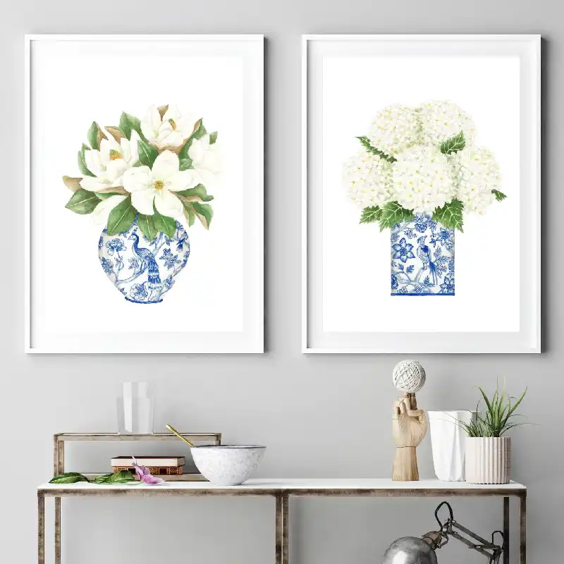 Blue And White China Magnolia Hydrangea Prints Chinoiserie Art Canvas Painting Gallery Wall Picture Poster Trendy Decor Aliexpress Art Canvas Painting Gallery Wall