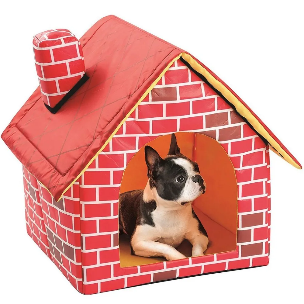 Portable Brick Pet House With Chimney Warm And Cozy Dog Cat Bed Detachable Washable Pet Tent Suitable For All Seasons Cushion