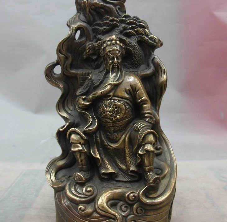 

China Bronze Copper Dragon Pine Tree Guan Gong Guan Yu Buddha Bodhisattva Statue