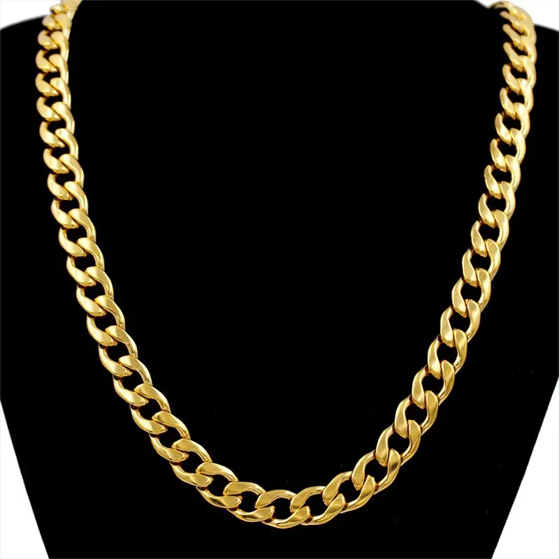 Chunky Long Necklace or Vintage Jewelry Gold Color Mens Stainless Steel
