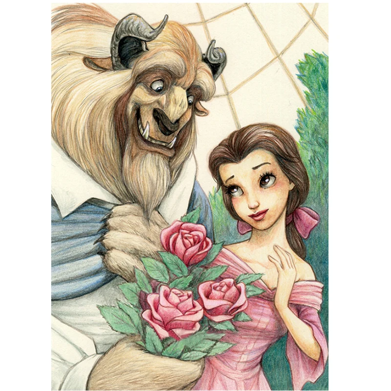 

di li 100% DIY full square-Diamond-Painting by number Beauty and Beast art picture Rhinestone Decorative home Sticker gifts&tool