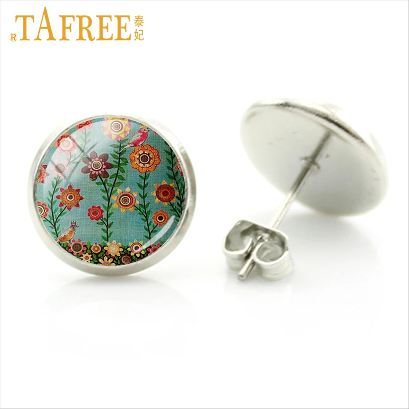 TAFREE A Big Tree Picture Stud Earrings on the pink background Vintage Flower earring Wintersweet Cherry Blossom jewlery A765|stud earrings|earring