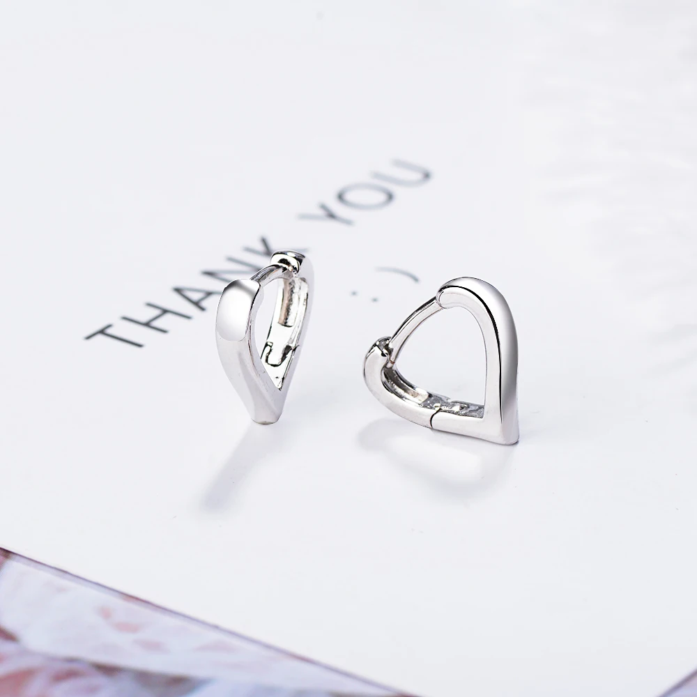 Classic Authentic 925 Sterling Silver Tiny Heart Shape Hoop Earrings for Women Sterling Silver Jewelry