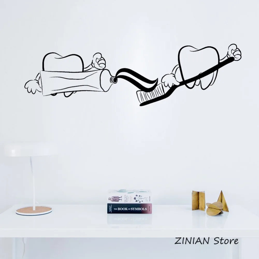 

Teeth Toothpaste Wall Stickers Home Decor Dentist Dentistry Bathroom Art Sticker Decals Waterproof Vinyl Wal Decal Mural Z049