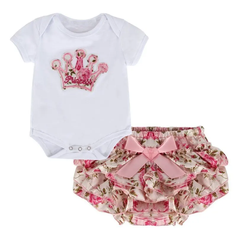 2 шт. Одежда для маленьких девочек одежда ползунки для 0-18 м Детская Новая летняя новорожденных малышей комбинезон боди + брюки набор