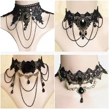 Горячая Распродажа Новые ожерелья сексуальные Чокеры в готическом стиле Кристальное Черное Кружевное колье на шею винтажное викторианское женское стимпанк ювелирное изделие