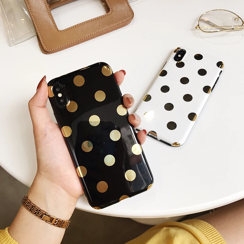 

Gold Wave Point Phone Case For iphone X Case For iphone 6 6S 7 8 Plus Luxury Soft IMD Glossy Cases Classic Couples Cover Coque