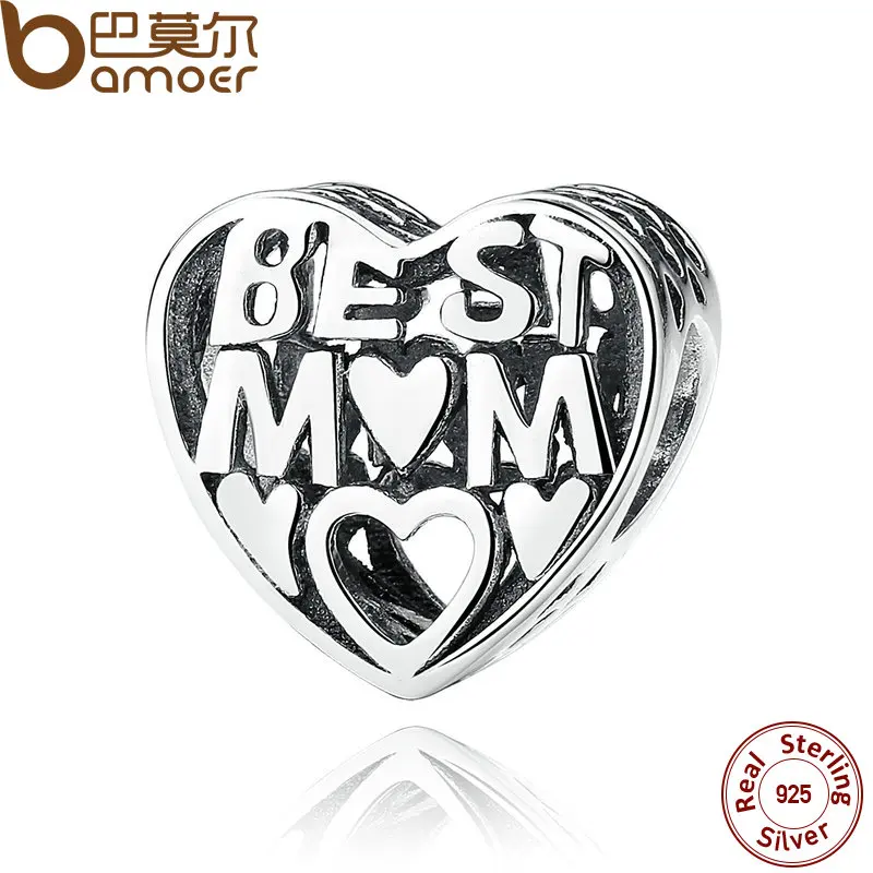 BAMOER Mother Gift 925 Sterling Silver Jewelry BEST MOTHER CHARM Charms for Bracelet Women Accessories Fine
