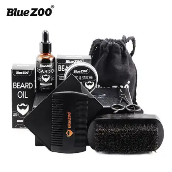 

Bluezoo 7 pcs / set of black beard set beard oil beard wax double-sided comb brush small scissors of black beard care Men's Gift