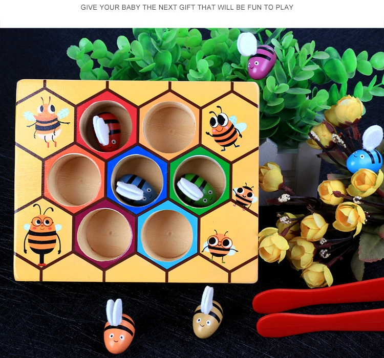 Деревянные Leaning Обучающие игрушки Монтессори Hardworking пчелиный улей игры для детей игрушки на клипсе