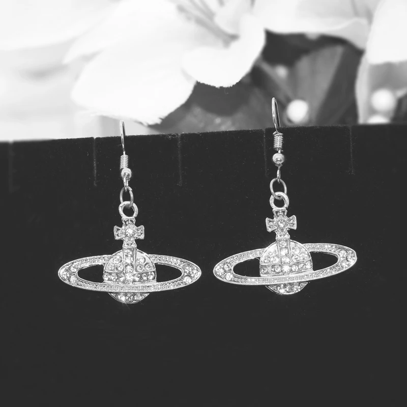 

XIAOJINGLING Fashion Women Girl's Gold Silver Saturn Planet Earrings Crystal Rhinestone Earring Studs Party Jewellery Gifts