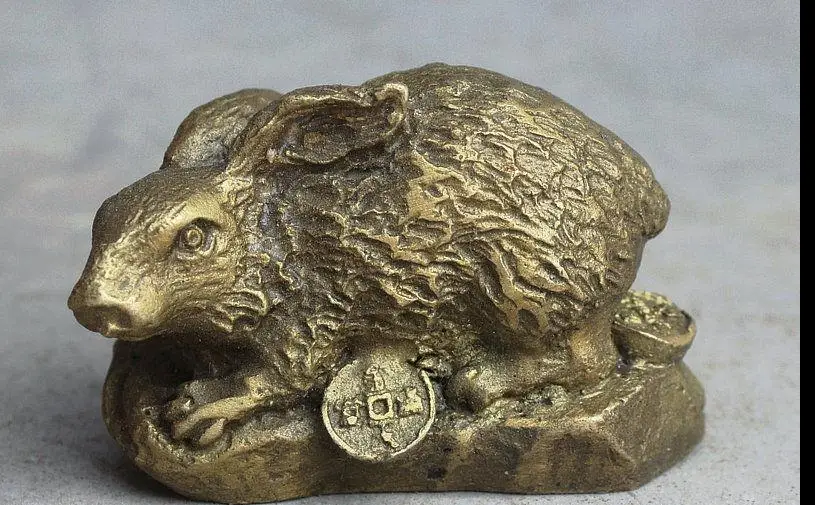 

671115839*++Chinese Brass manual Carve Beautiful lovely Wealth Money Animal Rabbit Statue