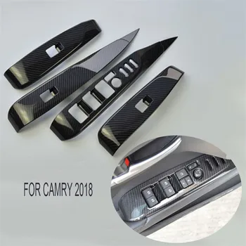 

4pcs/set Black ABS Plastic Carbon Fiber Style Window Lift Switch Button Panel Cover Trim fit for Camry 2018