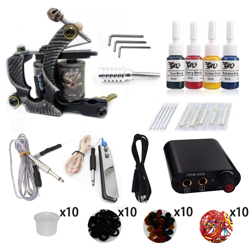 

Biomaser K1-008 Tattoo Kit 1 Tattoo Machines Gun Black Ink Set Power Supply Grips Body Arts Tools Tattoo Set Permanent Makeup