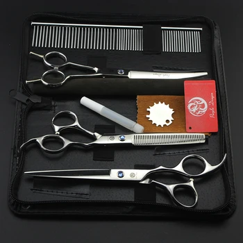 

7.0 inch Professional Pet Dog Scissors Set Straight Curved Shear Thinning Scissors With Comb Pet Grooming Products