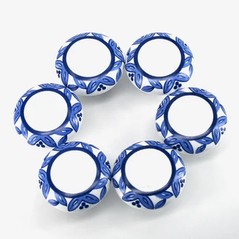 

6PCS Blue Ceramic Porcelain Cupboard Kitchen Drawer Hardware Knobs Cabinet Pulls Door Handle Dia 38mm