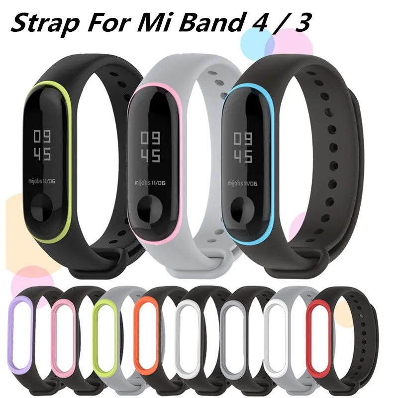 Силиконовый браслет для xiaomi mi band 4 3 браслет чистый двойной цвет сменный ремешок Mi Band 4 3 Miband 4 3 ремешок на запястье