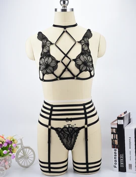 

Sexy Women Lingerie Gothic Halter Pentagram Body Harness Caged Bra Crop Top Strappy Female Gothic Punk Adjustable Elastic Strap