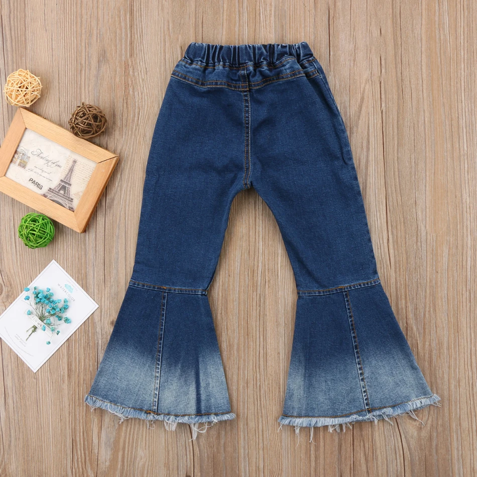 Модная Милая одежда для маленьких девочек штаны с колокольчиками джинсовые широкие брюки детская одежда