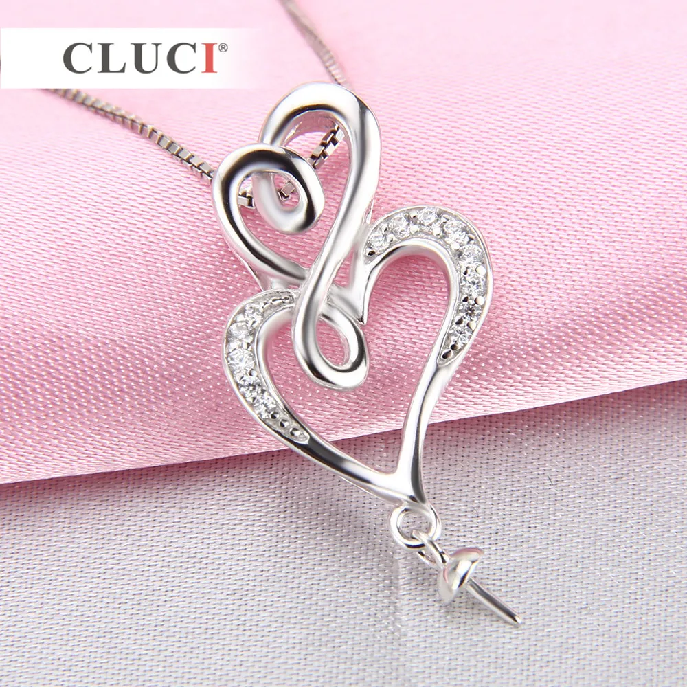 925 Sterling Silver Charm Pendant Jewelry Double Heart Pearl Pendant Mounting Women Valentine's Day Gift SP073SB