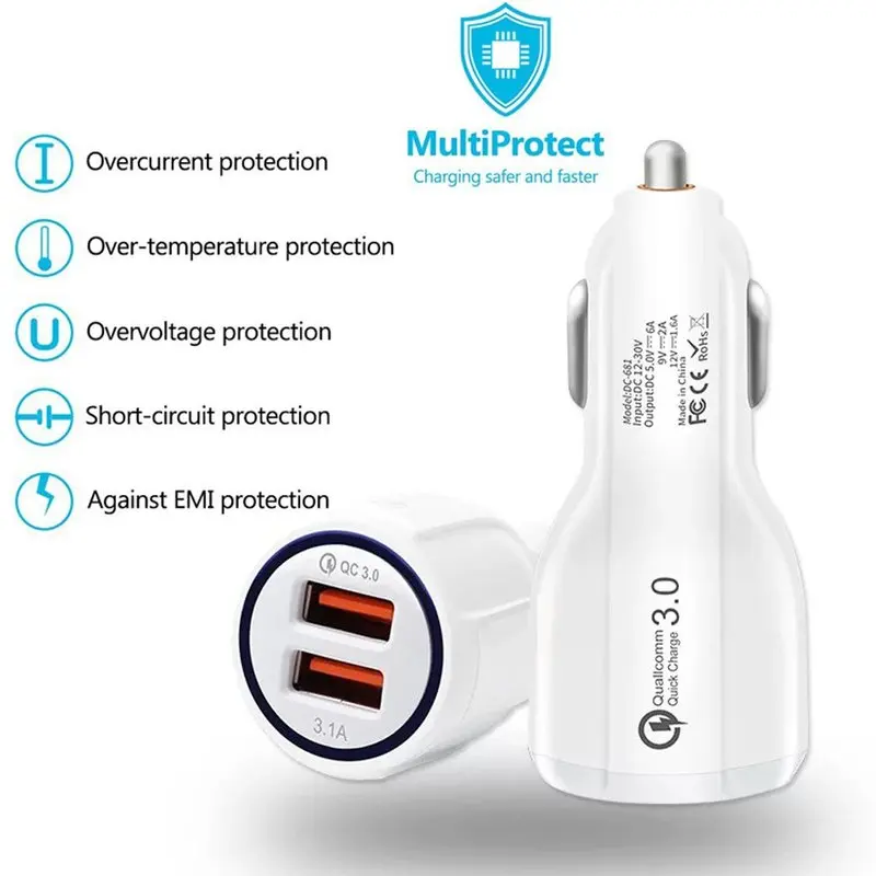 Быстрая зарядка 3 0 Зарядное устройство QC 5V 9V 12V 36W 3.1A Dual USB Автомобильное зарядное