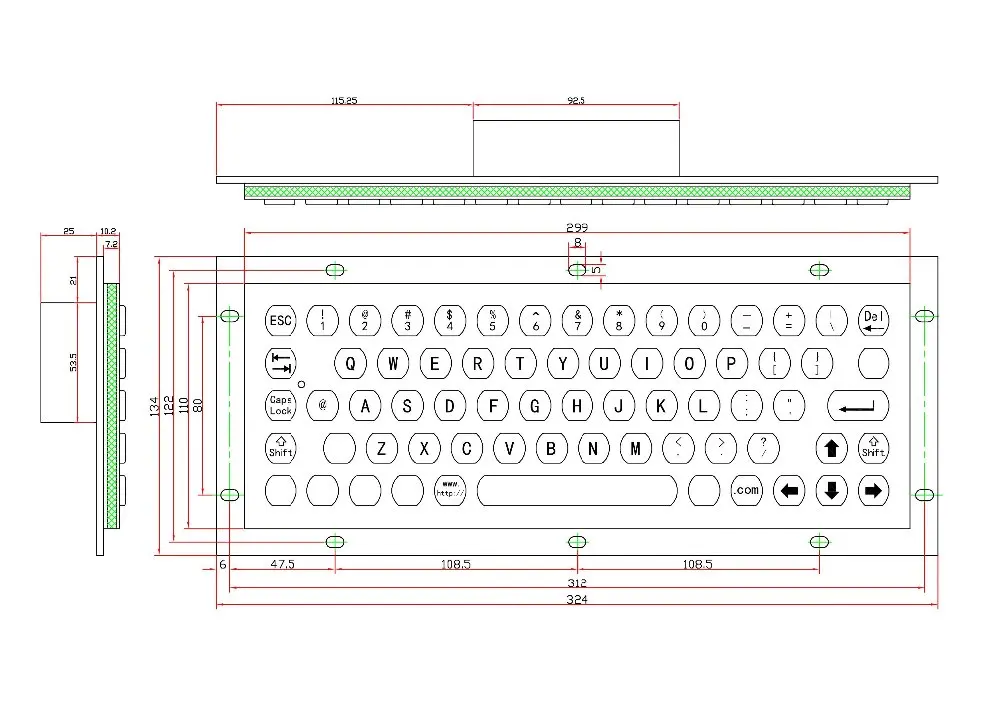Заказная Шестигранная форма ключ мини-клавиатура с 65 клавиши по заводской цене, из нержавеющей стали Водонепроницаемая металлическая клавиатура