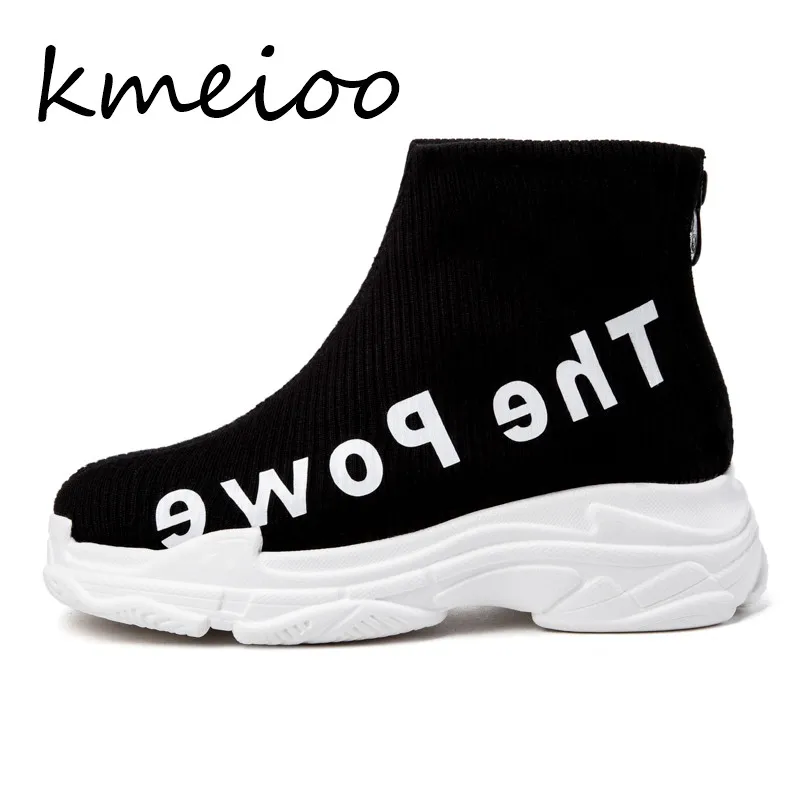 

Kmeioo 2018 New Fashion Sport Shoes Woman Flats Fashion Women Casual Shoes Elastic Sneakers Shoes Outdoor Female Loafers
