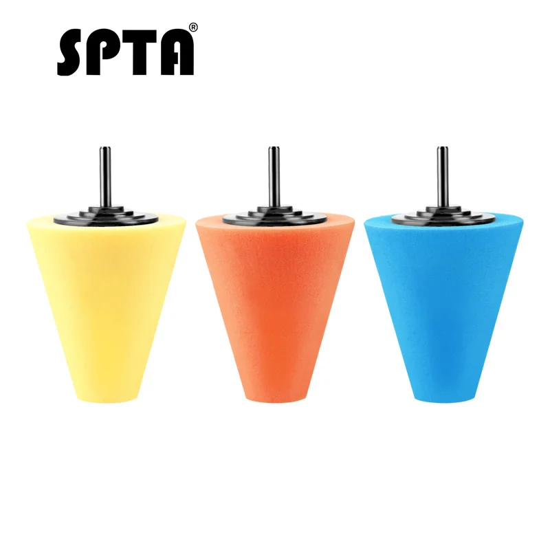

SPTA Car Polish Burnishing Foam Sponge Waxing Headlight Polishing Pad Kit Cone Shaped Buffing Pads For Car Polisher Wheel Hub