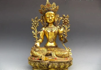 

150401 S0510 Buddhism Bronze Gild lotus flower Green TaRa GuanYin Kwan-Yin Buddha Statue