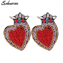 Sehuoran серьги-гвоздики для женщин хрустальные бусины ручной работы модные ювелирные изделия серьги Oorbellen Boho сердце свадебные серьги