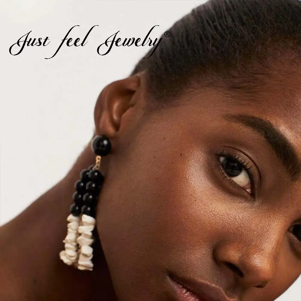 

JUST FEEL Bead Dangle Earrings 2018 Fashion Stone Pendant Chain Statement Long Drop Earring For Women Wedding Party Boho Jewelry
