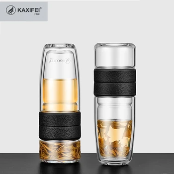 

KAXIFEI 500ML Glass Water Bottle 304Stainless Steel+Glass For Women Elegant Brief Double Wall Leakproof Bottle With Tea Filter