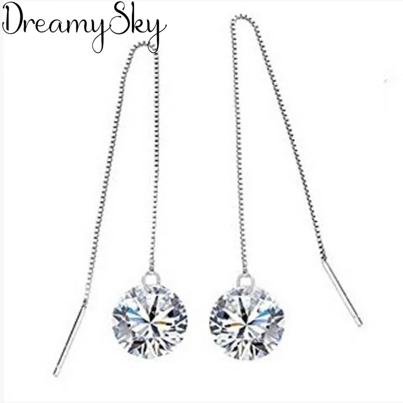 Модные длинные серьги из стерлингового серебра 925 пробы с цирконием для женщин и девочек Женская бижутерия в подарок Эффектные серьги ювелирное изделие plata Brincos