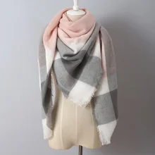140x140cm winter acrylic cashmere tartan plaid scarf brand blanket shawl designer pashmina wrap stole for Lady