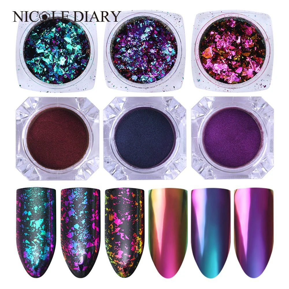 Buy 6 Boxes Chameleon Nail Glitter Powder Kit
