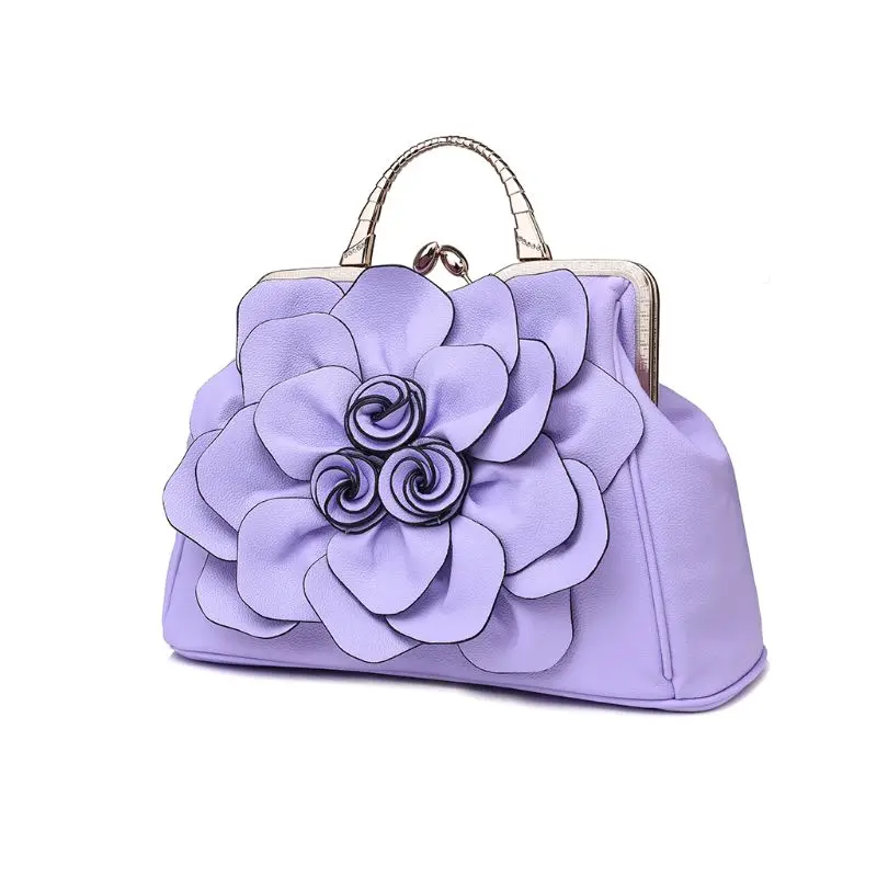Women Ladies Rose Flower Pattern PU Leather Handbag Shoulder Satchel Bag Tote Purse Messenger Bag for Wedding Party Festival