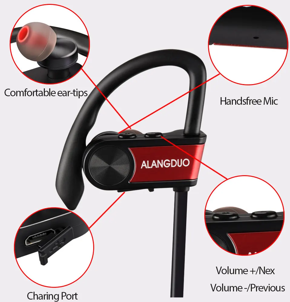 ALANGDUO G7 Plus Спортивный Bluetooth-наушник для ушей Беспроводные наушники V4.1 Гарнитура 3bluetooth наушники наушники беспроводные