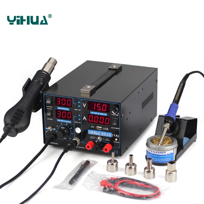 YIHUA 853D 1A USB SMD DC источник питания горячий воздух пистолет паяльник паяльная