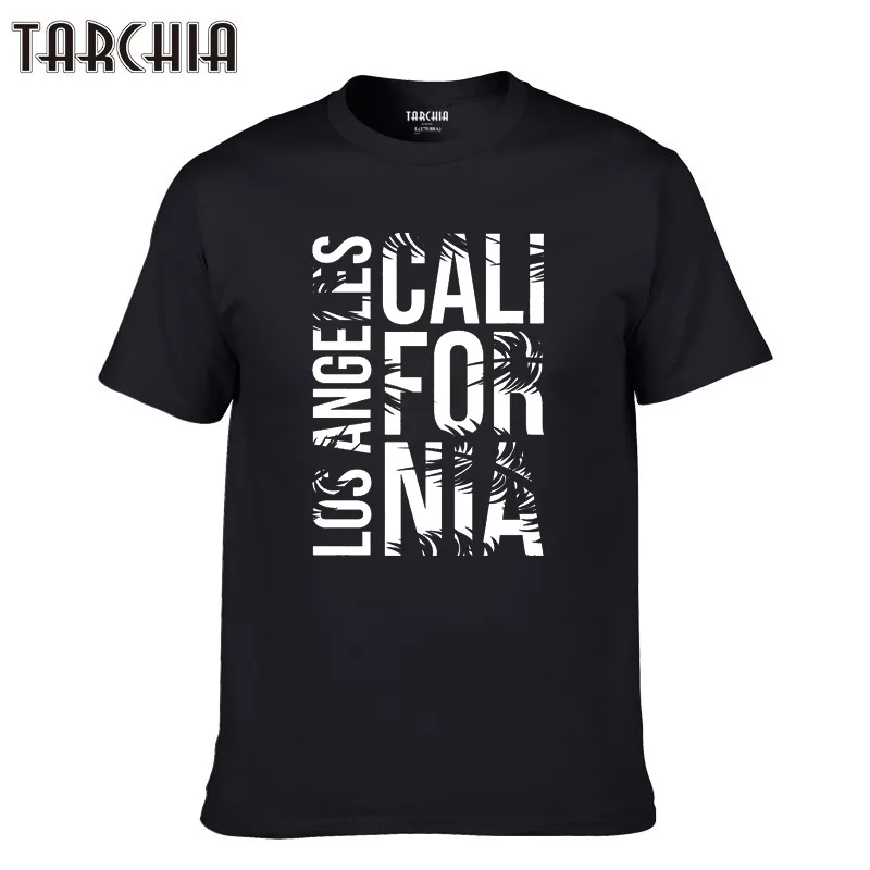 TARCHIA, хлопок, короткий рукав, летняя футболка, Лос-Анжелес, california, повседневная, приталенная, для мужчин размера плюс, футболки, топы, Homme, топы с принтом - Цвет: Черный