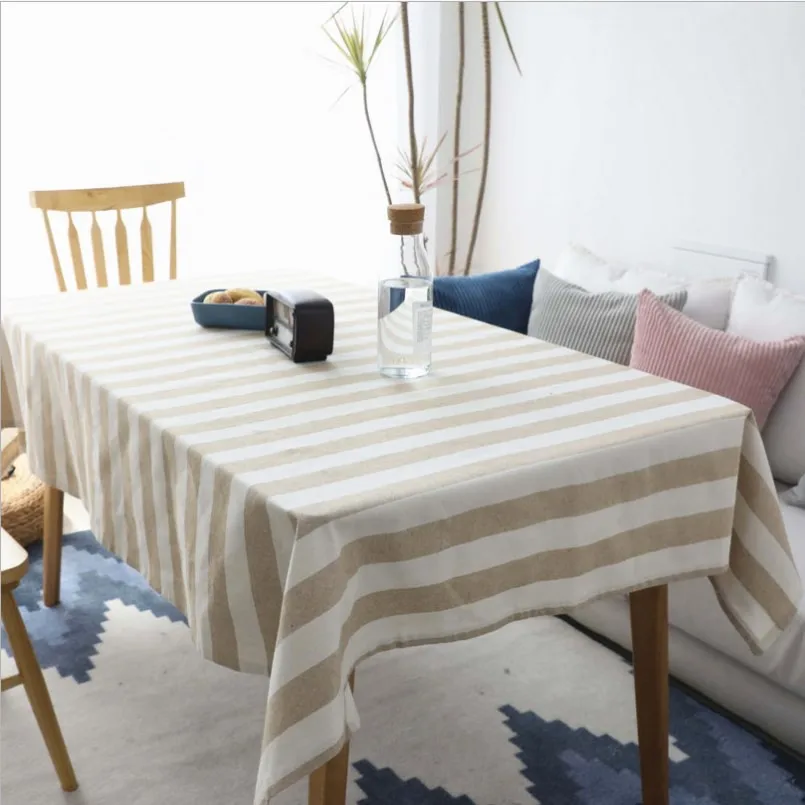 

New Tablecloth Cotton Striped Beige Tablecloth Rectangular Modern Home Fabric Cotton Linen Table Cloth European Home Decoration