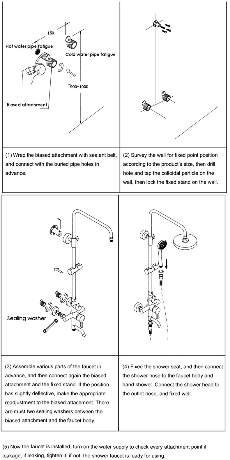 Bathroom Rainfall Shower Mixer Faucet Dual Handle Bath Shower Set Black Brass 8" Showerhead Shower Faucet System with Handshower